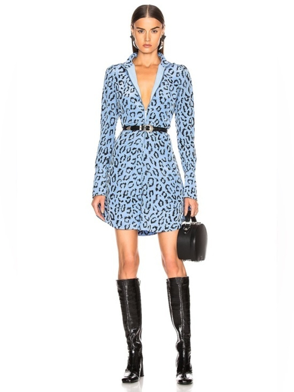 A.L.C flawed Marcella silk light blue leopard long sleeve mini dress